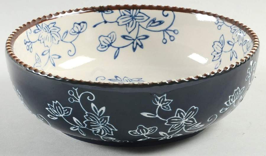 Floral Lace-Blue Deep Soup/Cereal Bowl by Temp-Tations-1
