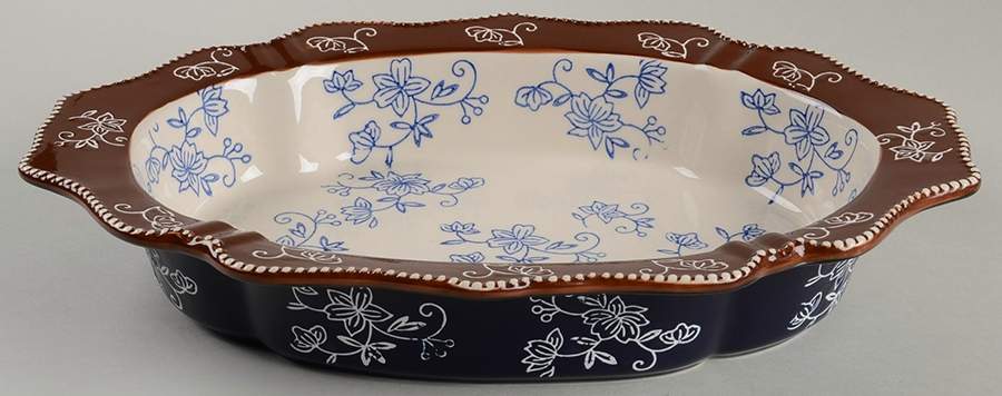 Floral Lace-Blue 13" Oval Baker by Temp-Tations-1