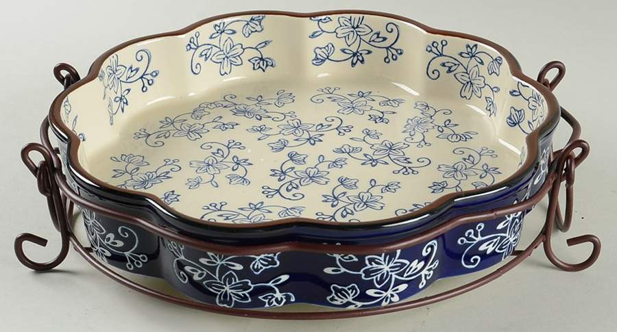 Floral Lace-Blue 10" Quiche with Metal Holder by Temp-Tations-1