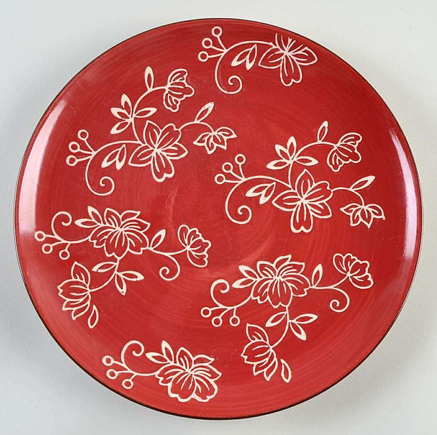 Floral Lace Cranberry Coupe Dinner Plate by Temp-Tations-1