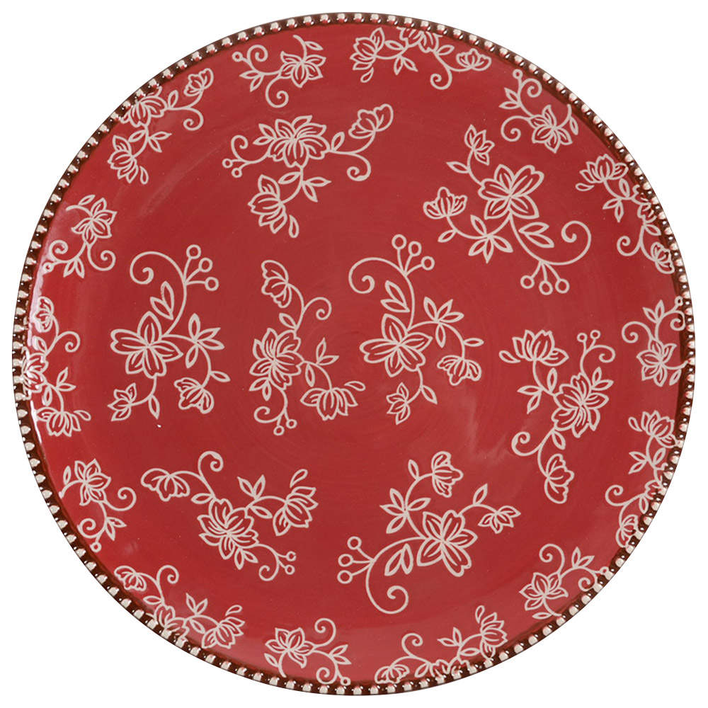 Floral Lace Cranberry Coupe Dinner Plate by Temp-Tations-1