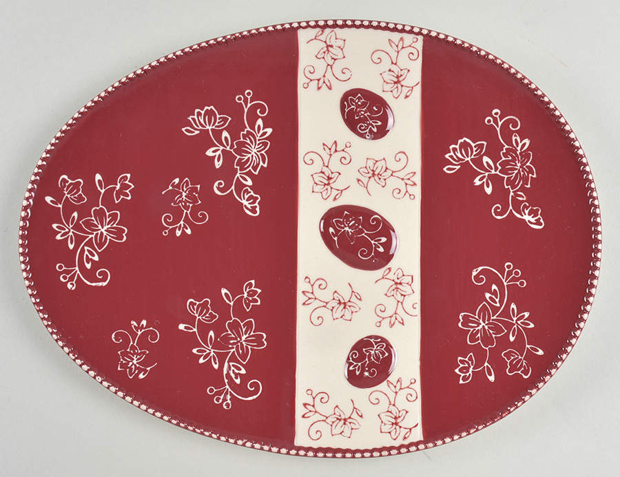 Floral Lace Cranberry 11" Egg Shape Plate by Temp-Tations-1