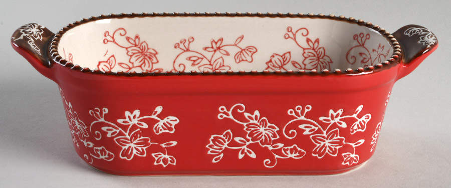 Floral Lace Cranberry 8" Oval Baker by Temp-Tations-1