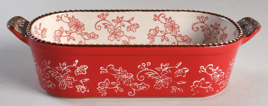 Floral Lace Cranberry 11" Oval Baker by Temp-Tations-1