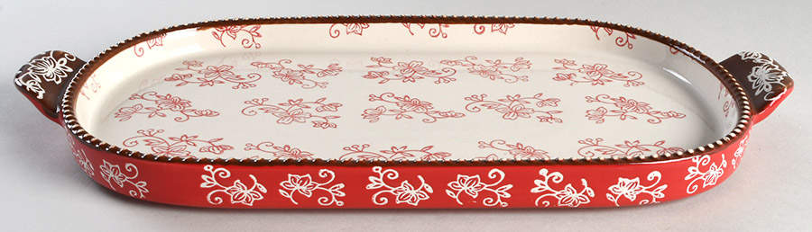 Floral Lace Cranberry 15" Oval Lid-It (Trivet,Tray,Baker Lid) by Temp-Tations-1