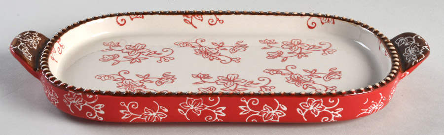 Floral Lace Cranberry 11" Oval Lid-It (Trivet,Tray,Baker Lid) by Temp-Tations-1