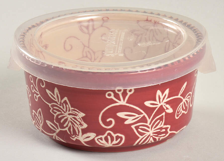 Floral Lace Cranberry Ramekin & Plastic Lid by Temp-Tations-1