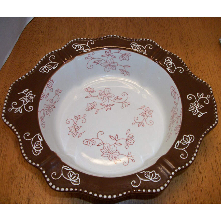 Floral Lace Cranberry 9" Round Handled Baker by Temp-Tations-1