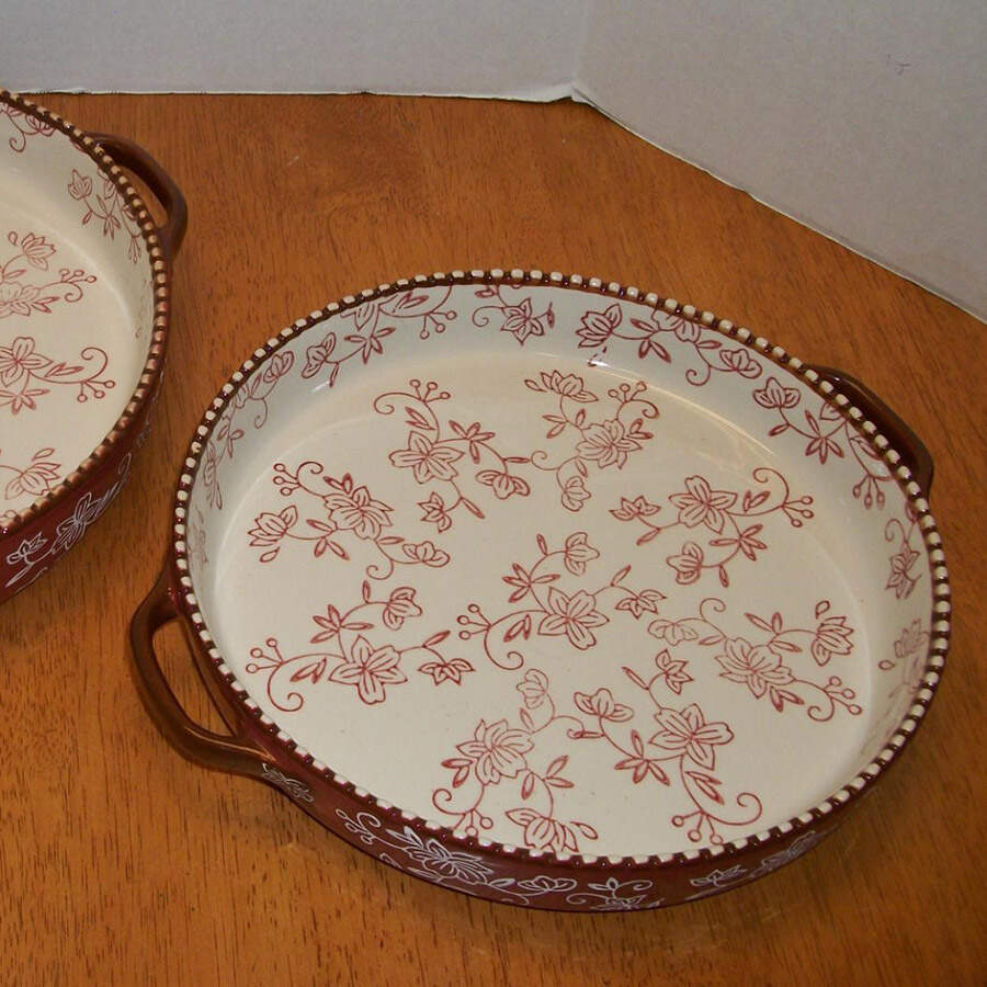 Floral Lace Cranberry 13" Round Shallow Baker by Temp-Tations-1