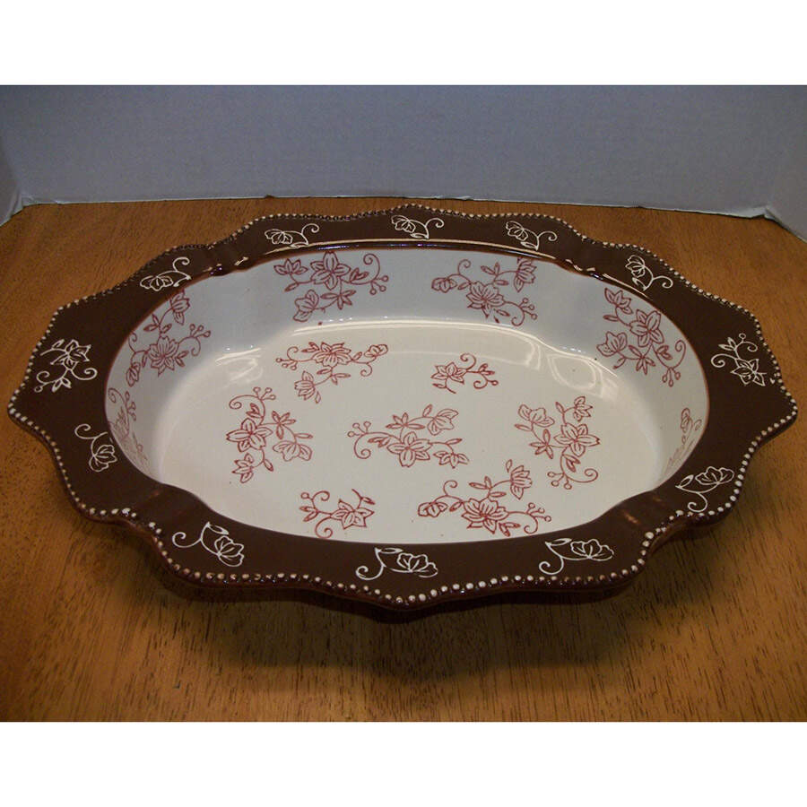 Floral Lace Cranberry 13" Oval Baker by Temp-Tations-1