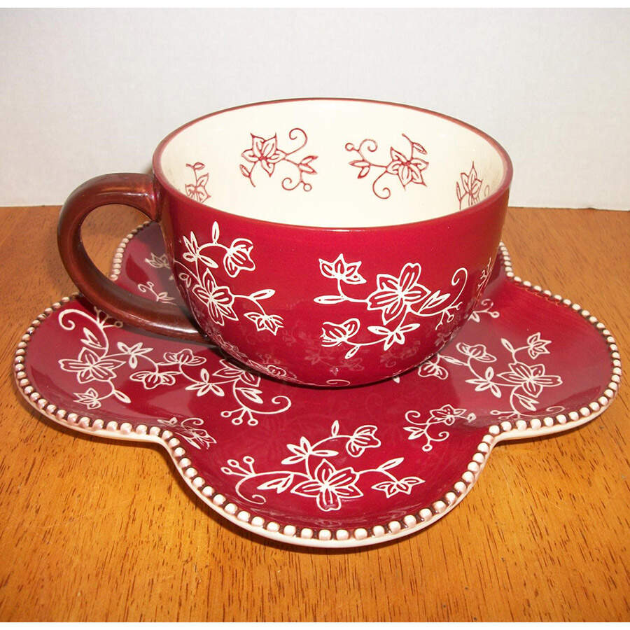 Floral Lace Cranberry Soup Mug & Sandwich Set by Temp-Tations-1