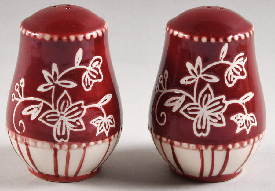 Floral Lace Cranberry Salt & Pepper Set by Temp-Tations-1