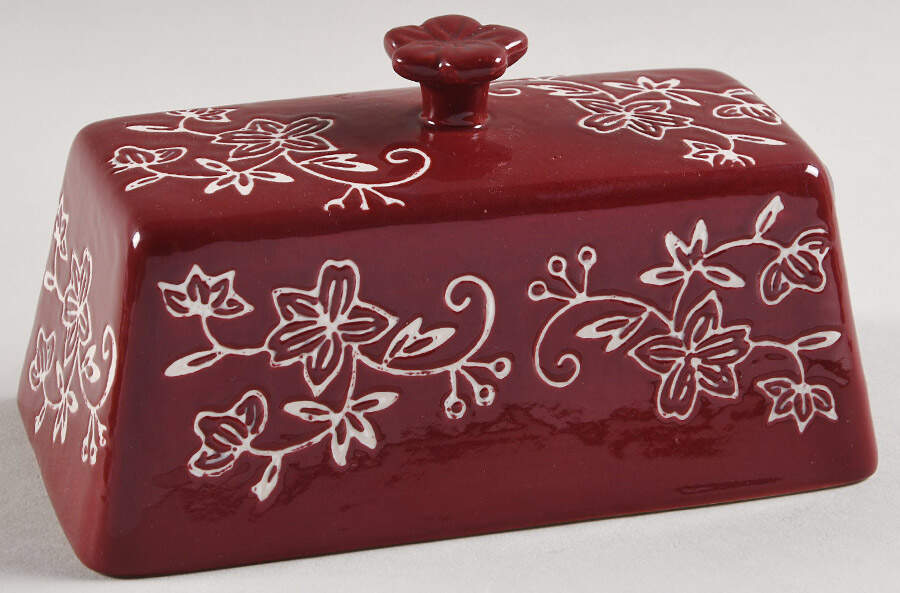 Floral Lace Cranberry Lid for 1/4 Lb Butter by Temp-Tations-1
