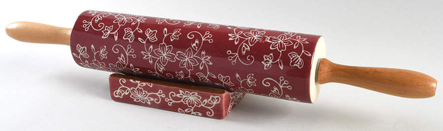 Floral Lace Cranberry Rolling Pin & Stand by Temp-Tations-1