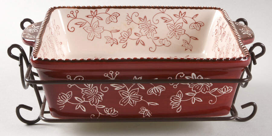 Floral Lace Cranberry Metal Stand for 8" Square Baker by Temp-Tations-1