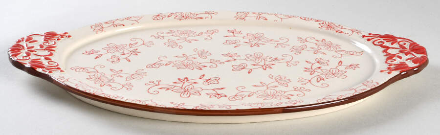 Floral Lace Cranberry 13" Oval Lid-It (Trivet,Tray,Baker Lid) by Temp-Tations-1