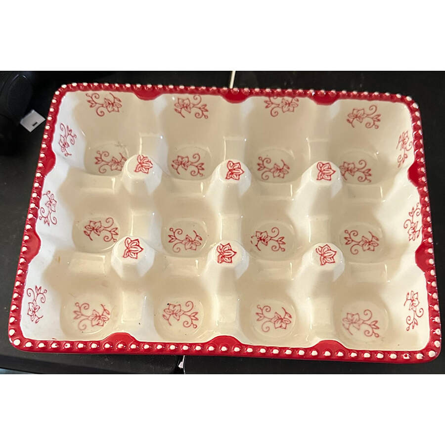 Floral Lace Cranberry Rectangular Egg Holder Tray (Holds 12) by Temp-Tations-1