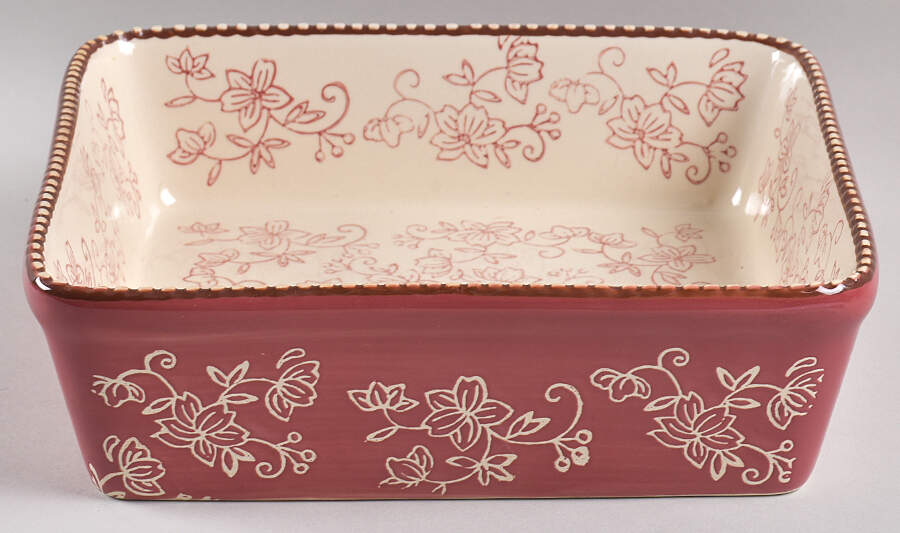 Floral Lace Cranberry 9" Square Baker by Temp-Tations-1