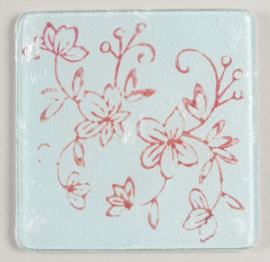 Floral Lace Cranberry Glass Trivet for 7" Square Baker by Temp-Tations-1
