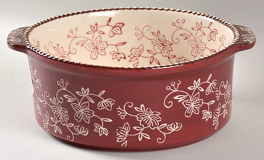Floral Lace Cranberry 9" Round Handled Baker by Temp-Tations-1