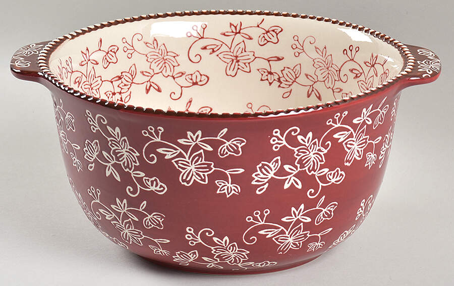 Floral Lace Cranberry 10" Handled Round Baker by Temp-Tations-1