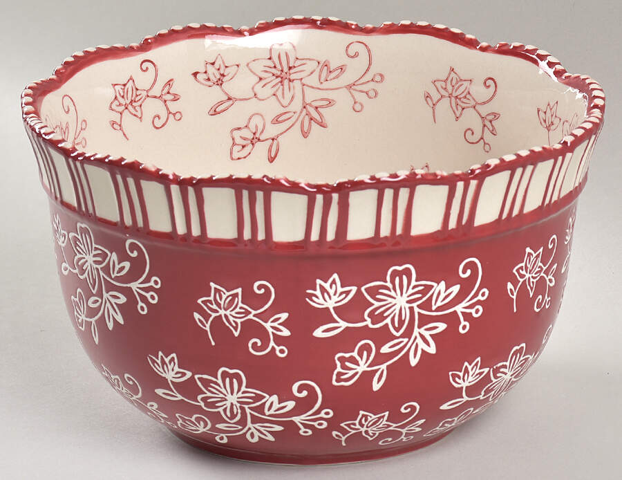 Floral Lace Cranberry 7" Nesting Bowl by Temp-Tations-1