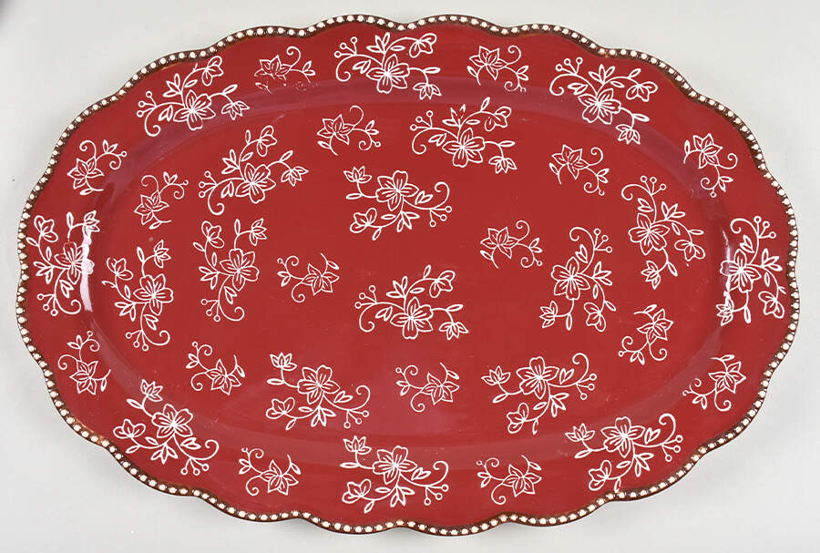Floral Lace Cranberry 18" Oval Tray by Temp-Tations-1