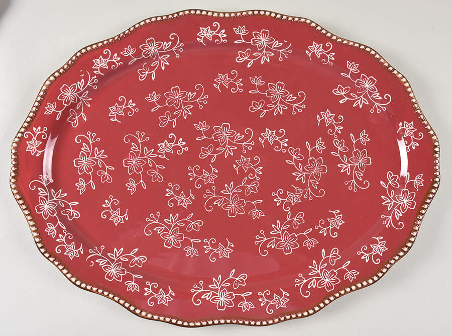 Floral Lace Cranberry 18" Oval Serving Platter by Temp-Tations-1