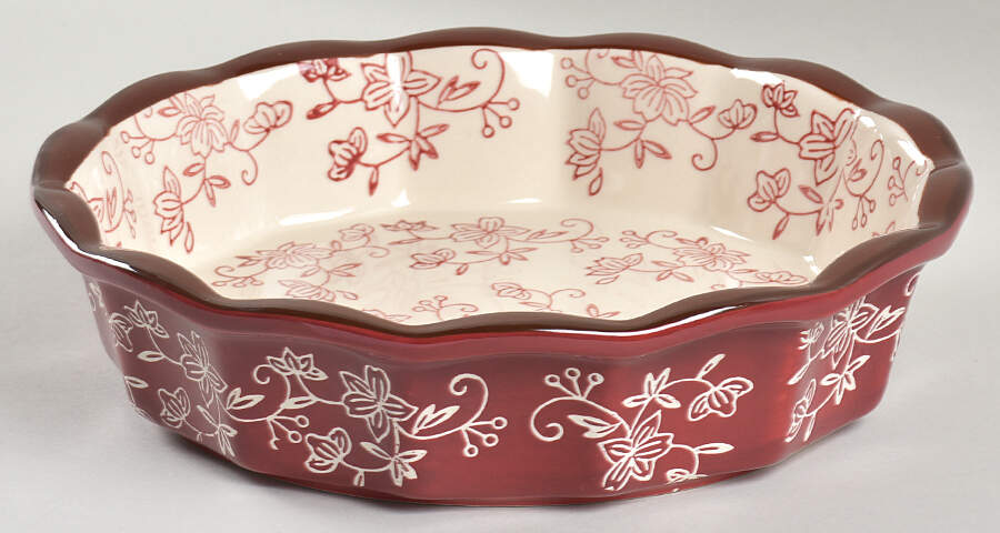 Floral Lace Cranberry 10" Pie Baking Plate by Temp-Tations-1