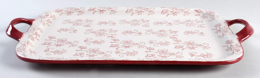 Floral Lace Cranberry 16" Handled Tray by Temp-Tations-1