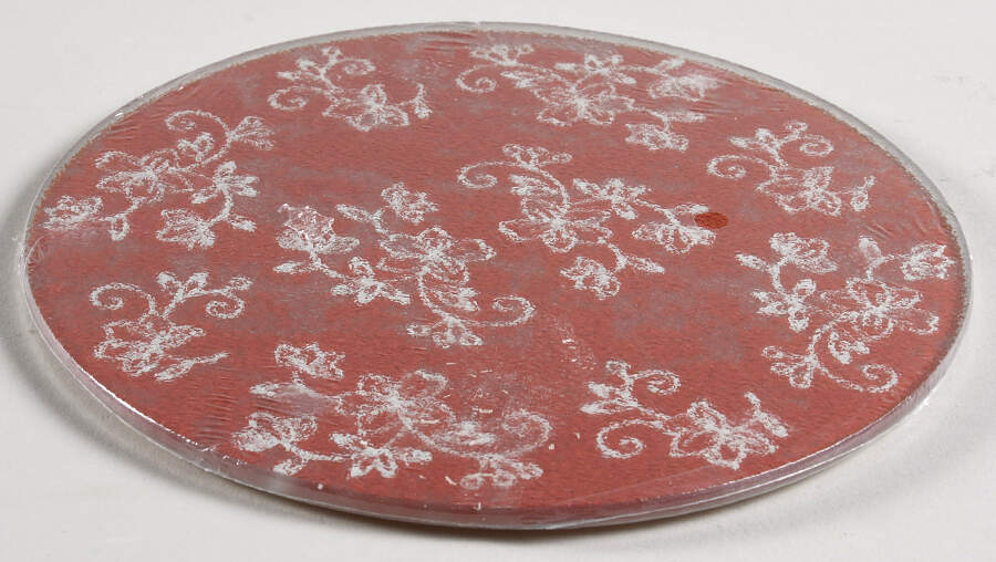 Floral Lace Cranberry 6' Round Glassware Trivet by Temp-Tations-1