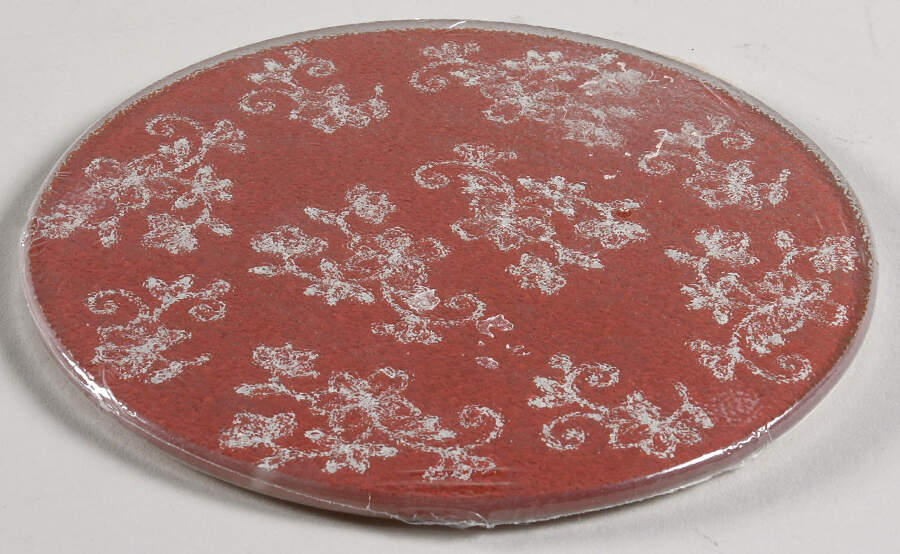 Floral Lace Cranberry 5" Round Glassware Trivet by Temp-Tations-1