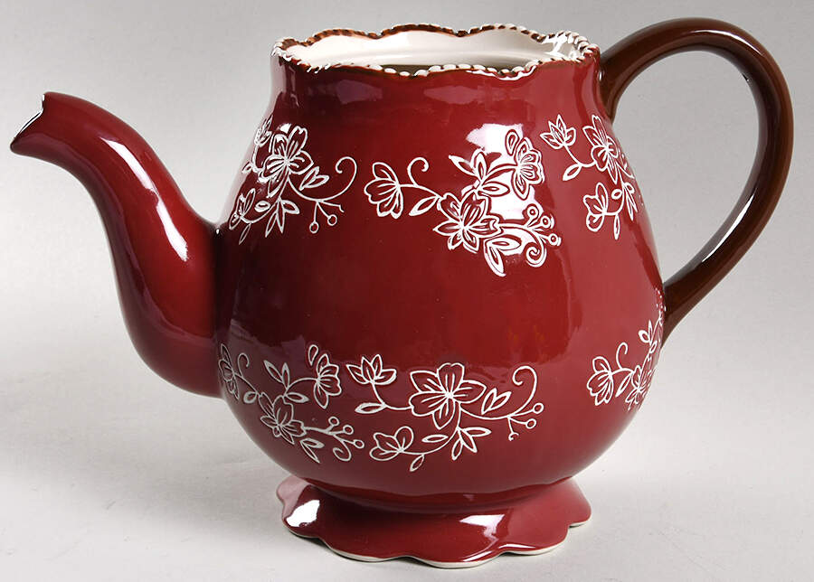 Floral Lace Cranberry Teapot No Lid by Temp-Tations-1