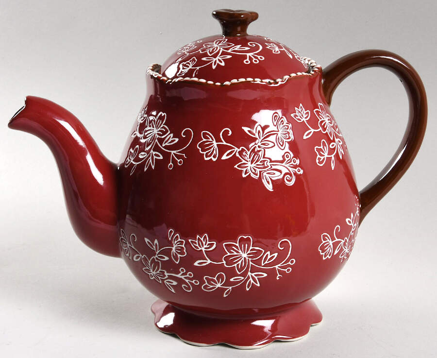 Floral Lace Cranberry Teapot & Lid by Temp-Tations-1