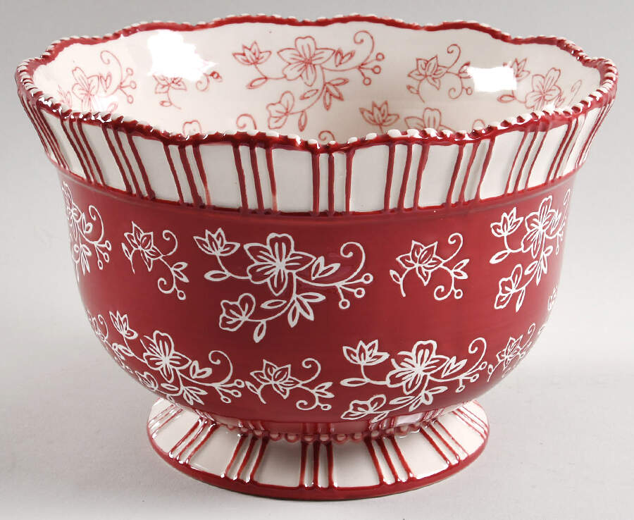 Floral Lace Cranberry 8" Large Pedestal Fruit Bowl by Temp-Tations-1