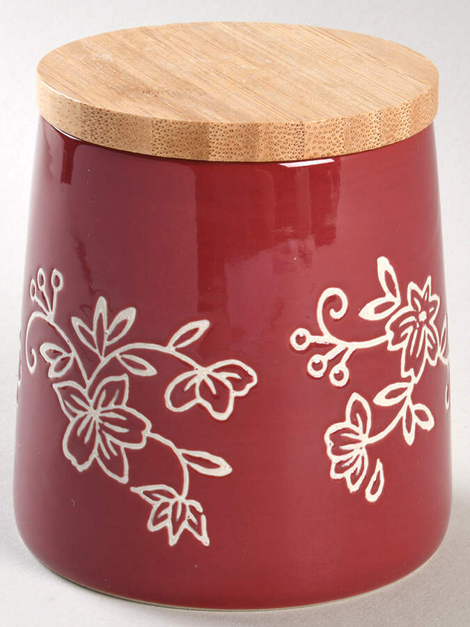 Floral Lace Cranberry Sugar Bowl & Wood Lid (Centertaining Lazy Susan Set) by Temp-Tations-1