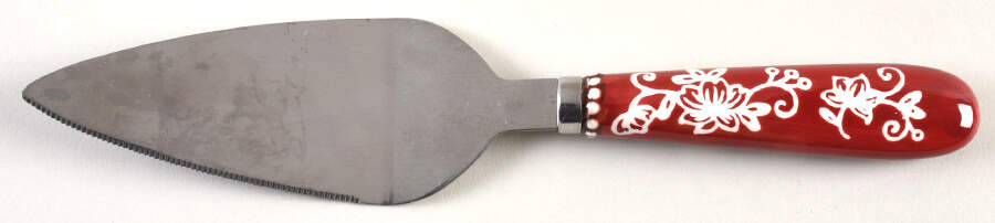 Floral Lace Cranberry Cake Server W/Stainless Blade by Temp-Tations-1