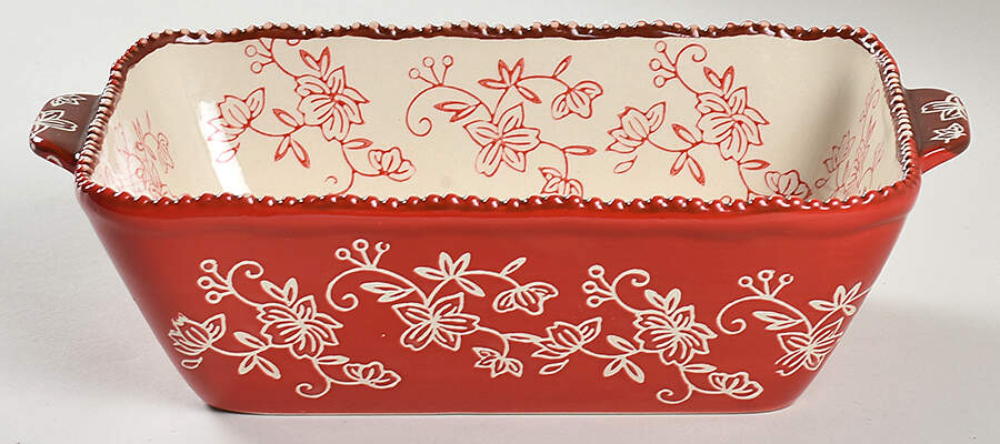 Floral Lace Cranberry 8" Rectangular Baker by Temp-Tations-1