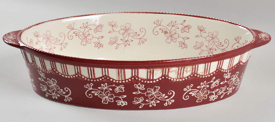Floral Lace Cranberry 15" Oval Baker by Temp-Tations-1