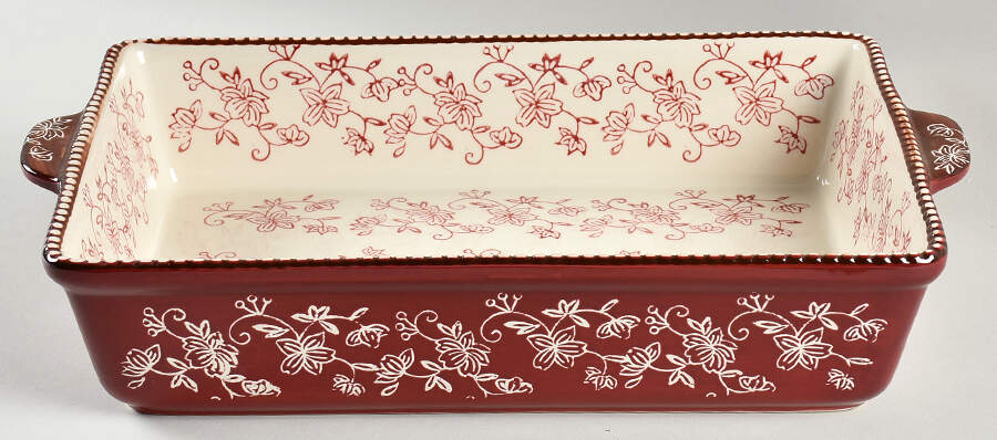 Floral Lace Cranberry 15" Rectangular Baker by Temp-Tations-1