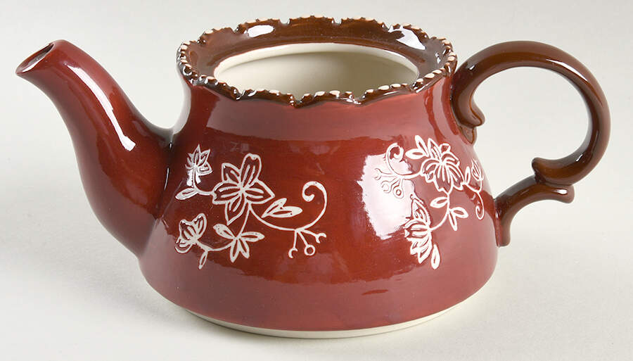 Floral Lace Cranberry Individual Teapot with Cup Teapot No Lid by Temp-Tations-1