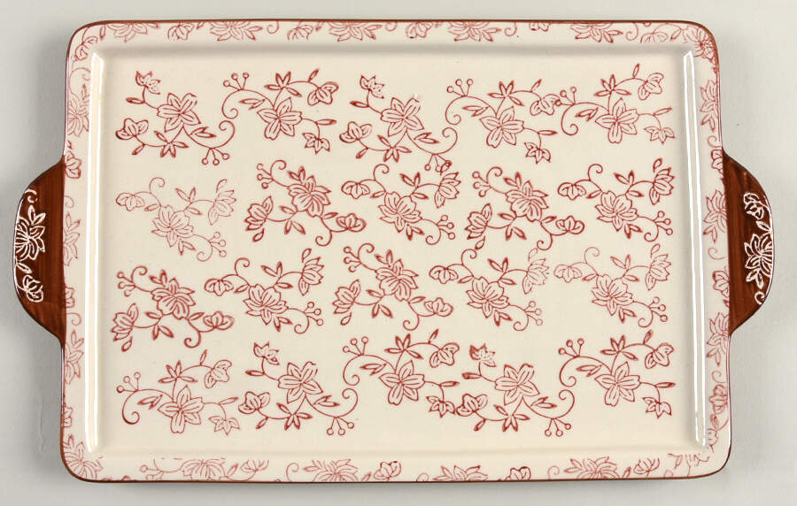 Floral Lace Cranberry 15" Rectangular Tray by Temp-Tations-1