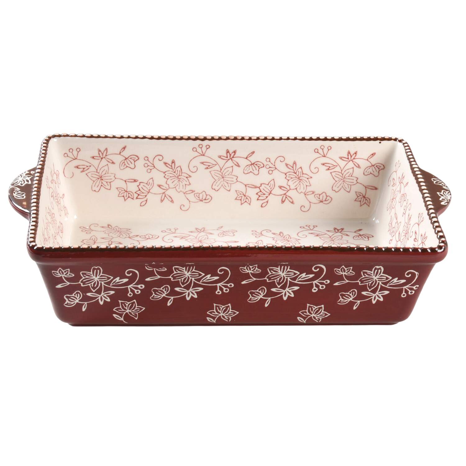 Floral Lace Cranberry 13'' Rectangular Baker by Temp-Tations-1