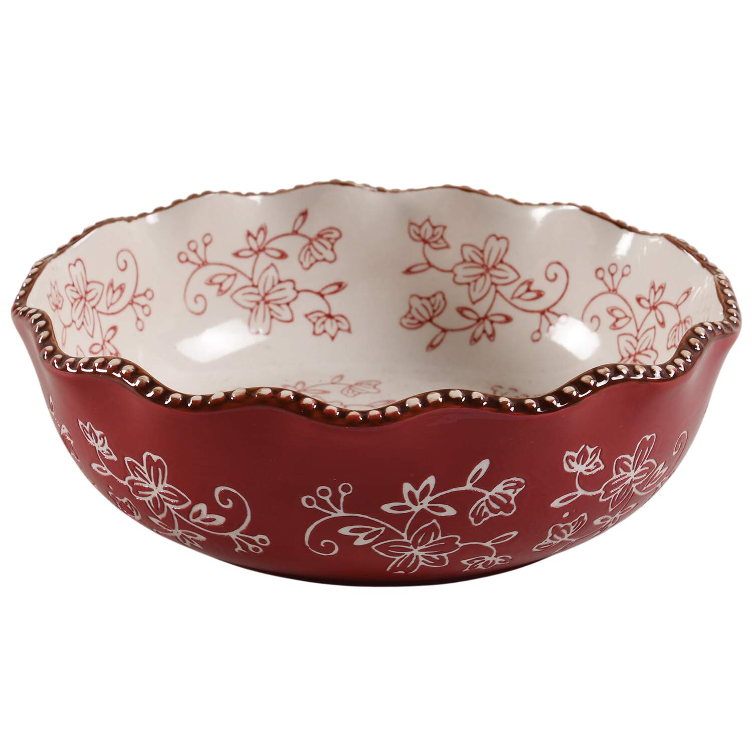 Floral Lace Cranberry Bowl-Ruffled 8" by Temp-Tations-1