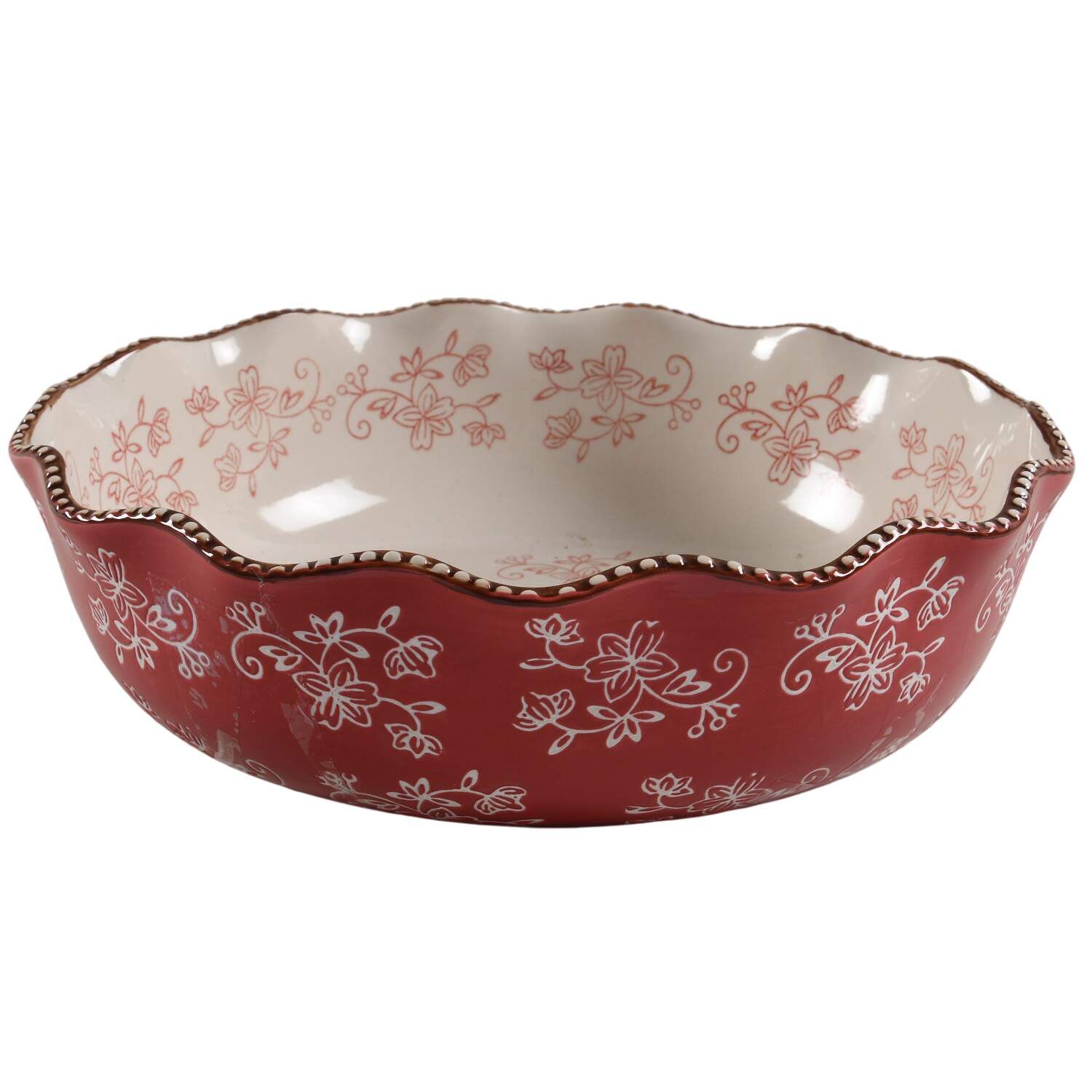 Floral Lace Cranberry 12" Ruffled Bowl by Temp-Tations-1