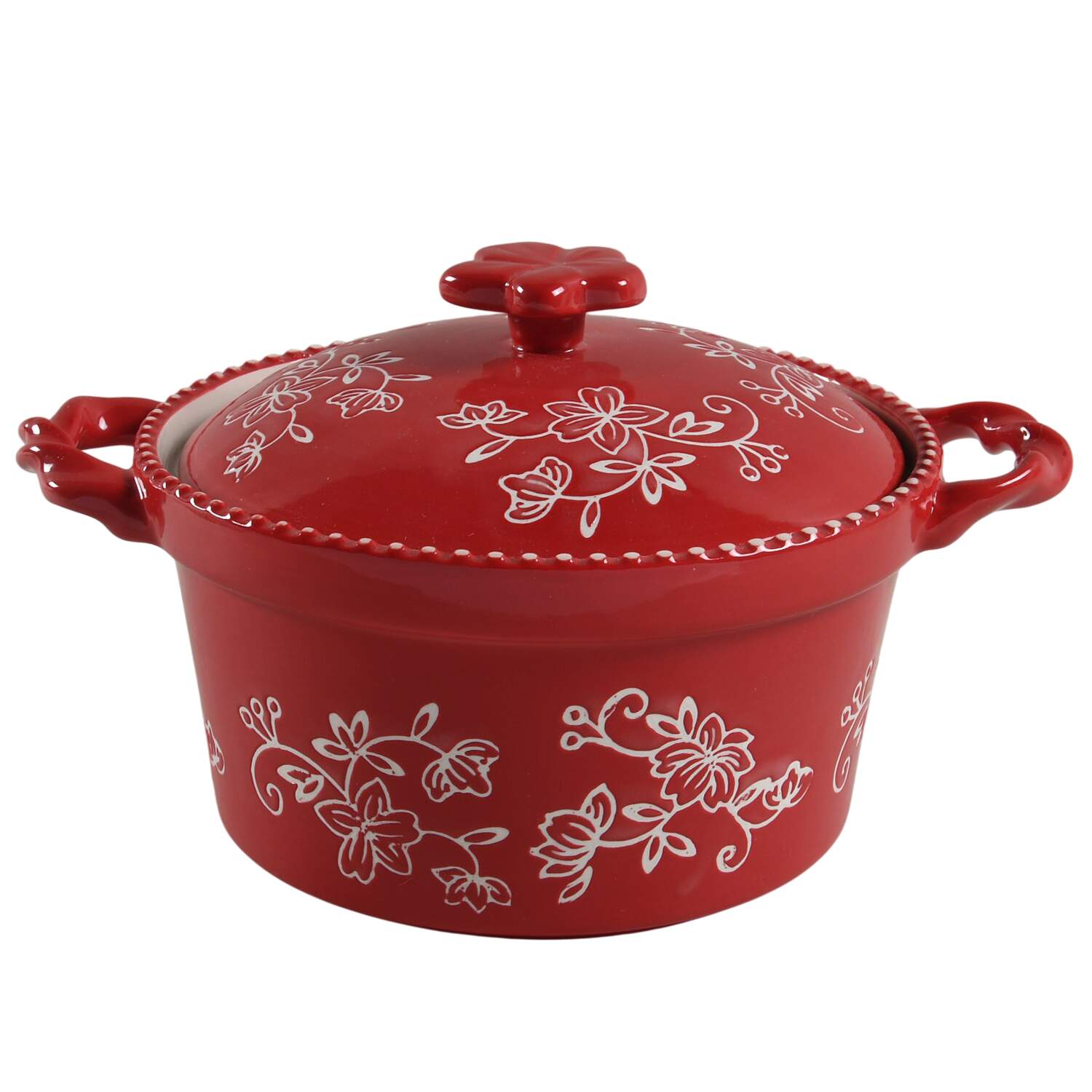Floral Lace Cranberry 1 Qt Round Covered Casserole by Temp-Tations-1