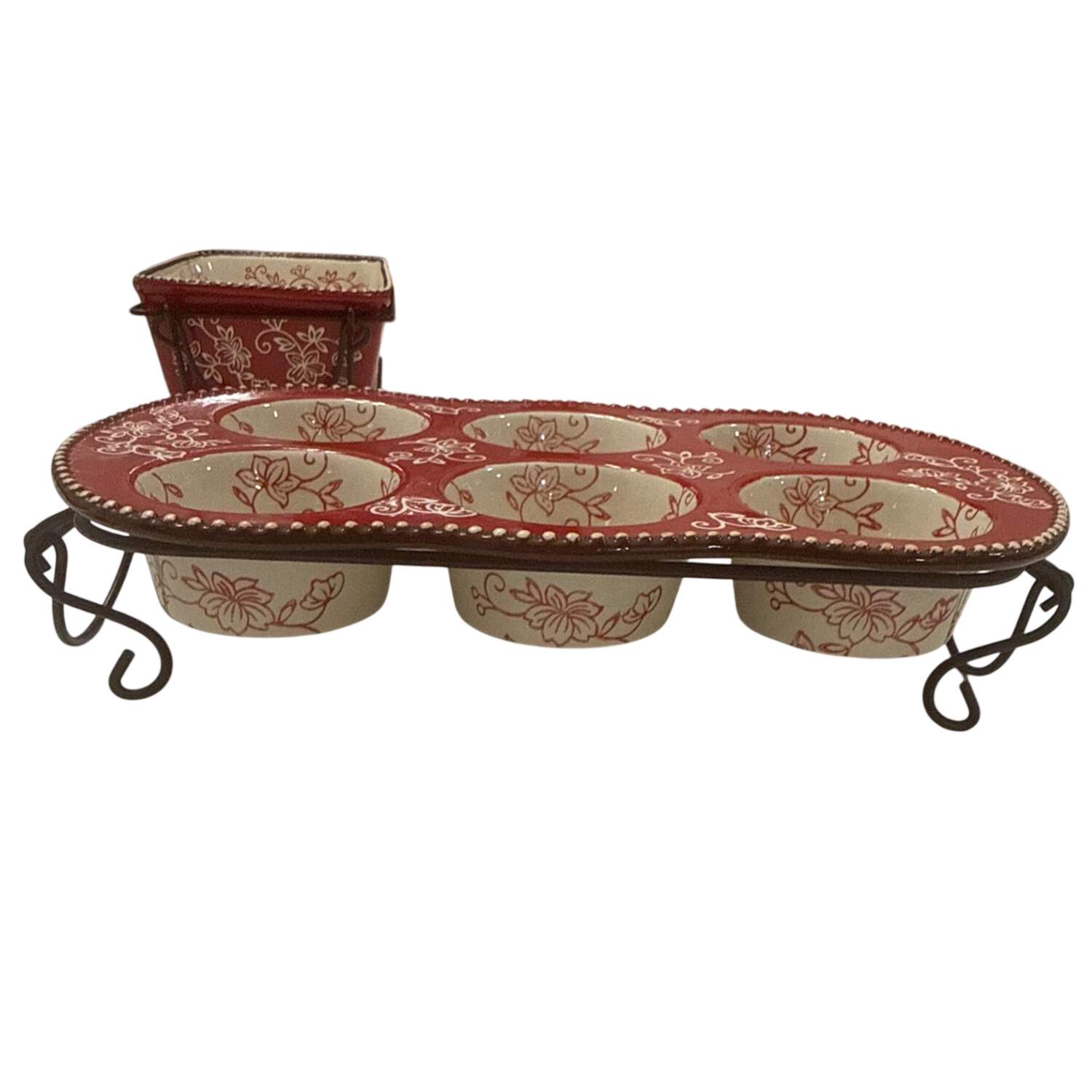 Floral Lace Cranberry Muffin Pan (Holds 6 Muffins) & Metal Stand by Temp-Tations-1