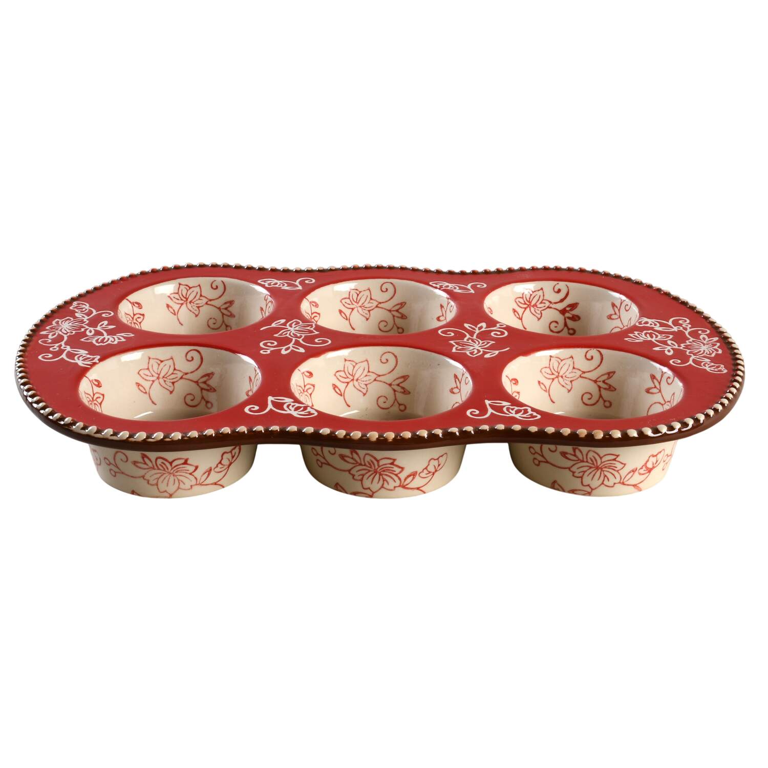 Floral Lace Cranberry Muffin Pan (Holds 6 Muffins) by Temp-Tations-1