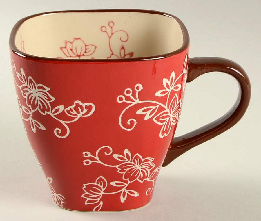 Floral Lace Cranberry Square Mug by Temp-Tations-1