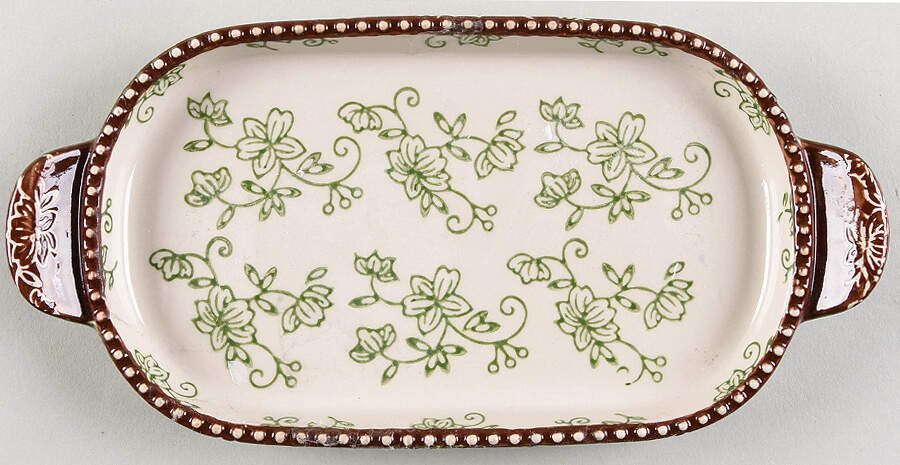 Floral Lace Green 8" Oval Lid-It (Trivet,Tray,Baker Lid) by Temp-Tations-1